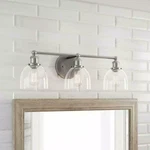 Home Decorators Collection Evelyn 3-LIGHT Brushed Nickel Vanity. Fixed Price $32.29.