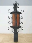 Antique Wrought Iron Wall Sconce W/ Textured Amber Glass 22" Long 8" Wide Scroll. Fixed Price $85.50.