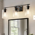 Yansun 24 In. 3-LIGHT Black Vanity With Cylinder Clear Ribbed Glass Shades. Fixed Price $44.99.