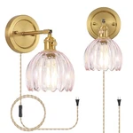 Eemmwet Tulip Wall Sconces Set Of 2, Pink Glass Plug Lights With Bras.... Fixed Price $124.74.