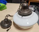 Antique 1930'S School House Pendant Light With Glass Globe And Fixture. Fixed Price $174.86.