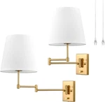 Hydelite Gold Swing Arm Wall Lamp Brass Sconces With Linen Shade. Fixed Price $79.99.