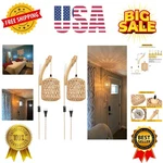 Frideko Plug In Wall Sconces Set Of Two Hand Woven Lamp With Cord Rattan Ligh.... Fixed Price $81.59.