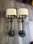 Conduit 2LT Wall Sconce. Old Silver Finish Hardback Linen Shades. Bulbs Included. Fixed Price $113.00.