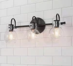 Lnc A04099 3-LIGHT 22 In. Black Bathroom Vanity W/clear Globe Glass Shades. Fixed Price $69.99.