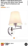 Modern 1-LIGHT Nickel Swing Arm Wall Lamp. Fixed Price $39.99.